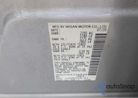 2020 Nissan Murano Sl Intelligent Awd from USA, damaged, VIN 5N1AZ2CS0LN156934